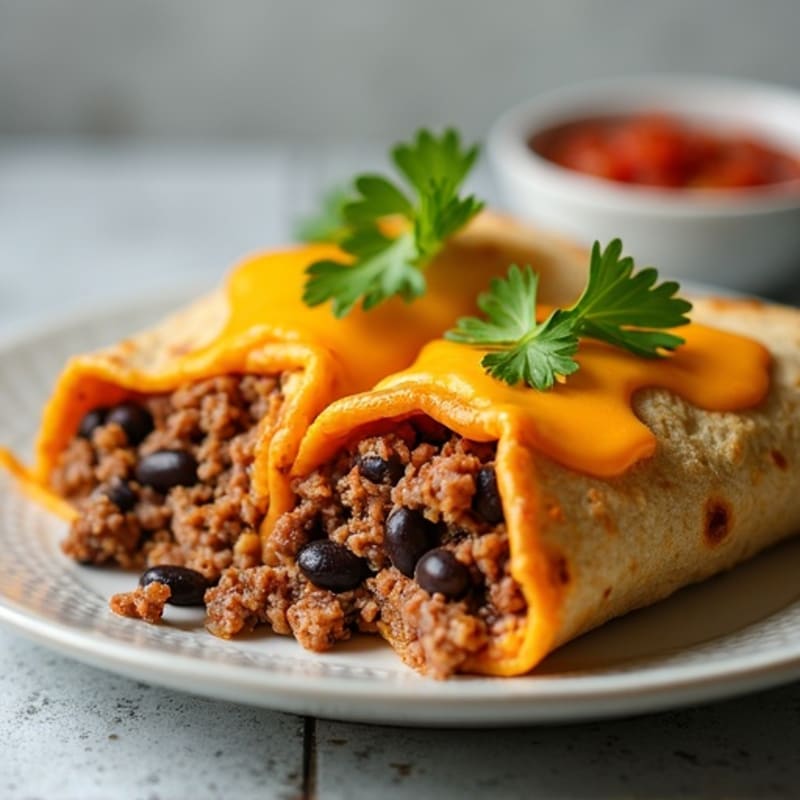 Cheesy Baked Beef and Bean Tortillas