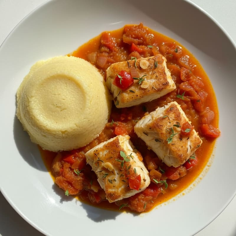 Eba with Hearty Fish and Pepper Stew