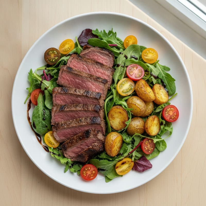 Seared Steak Salad with Mixed Greens and Cherry Tomatoes
