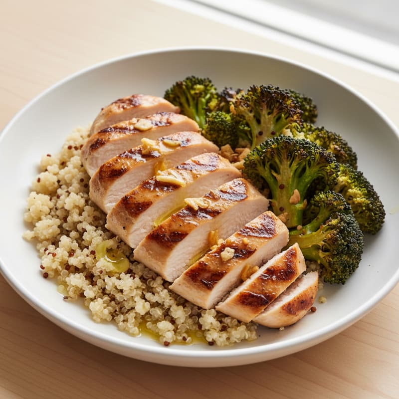 Grilled Chicken Breast with Quinoa and Roasted Broccoli