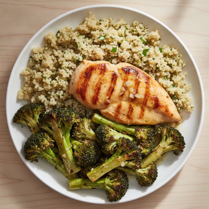 Grilled Chicken Breast with Quinoa and Roasted Broccoli