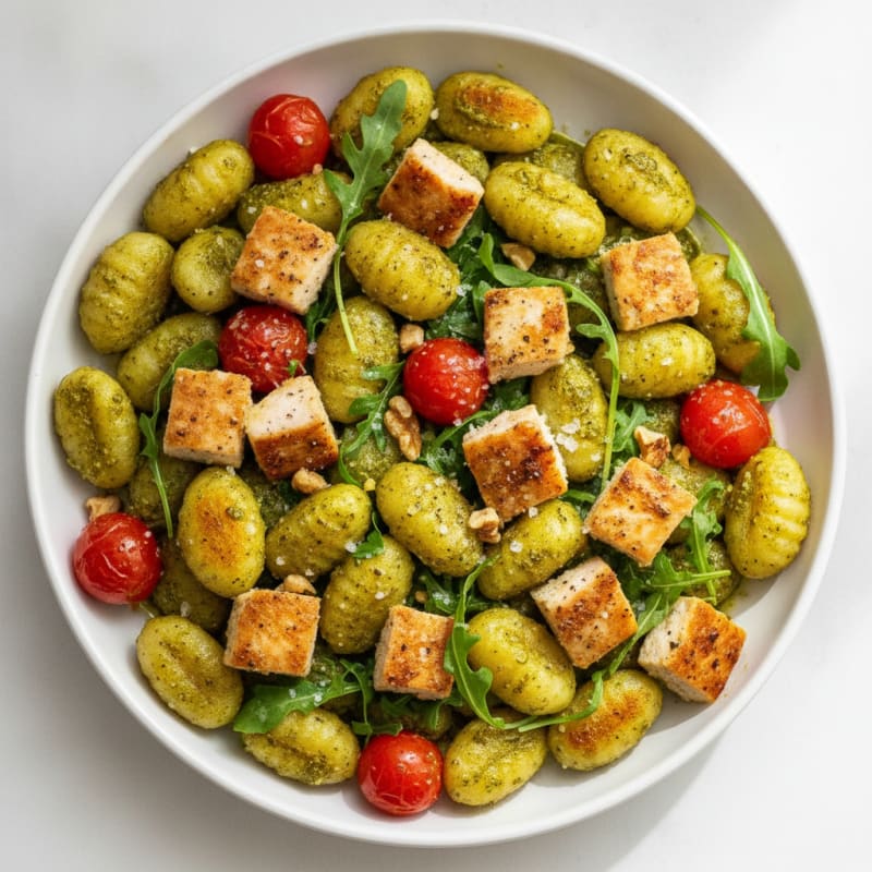 Gnocchi with Arugula Pesto and Cherry Tomatoes