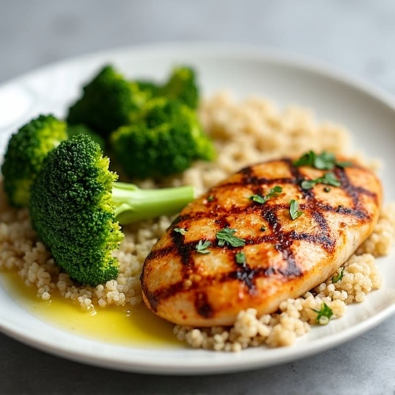 Grilled Chicken Breast with Quinoa and Roasted Broccoli
