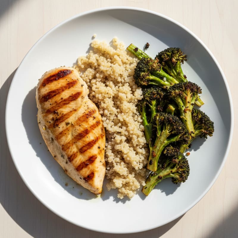 Grilled Chicken Breast with Quinoa and Roasted Broccoli