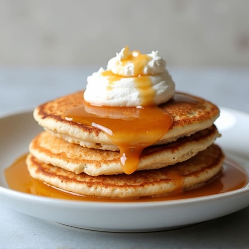 Peanut Butter Protein Oat Pancakes with Whipped Cottage Cheese