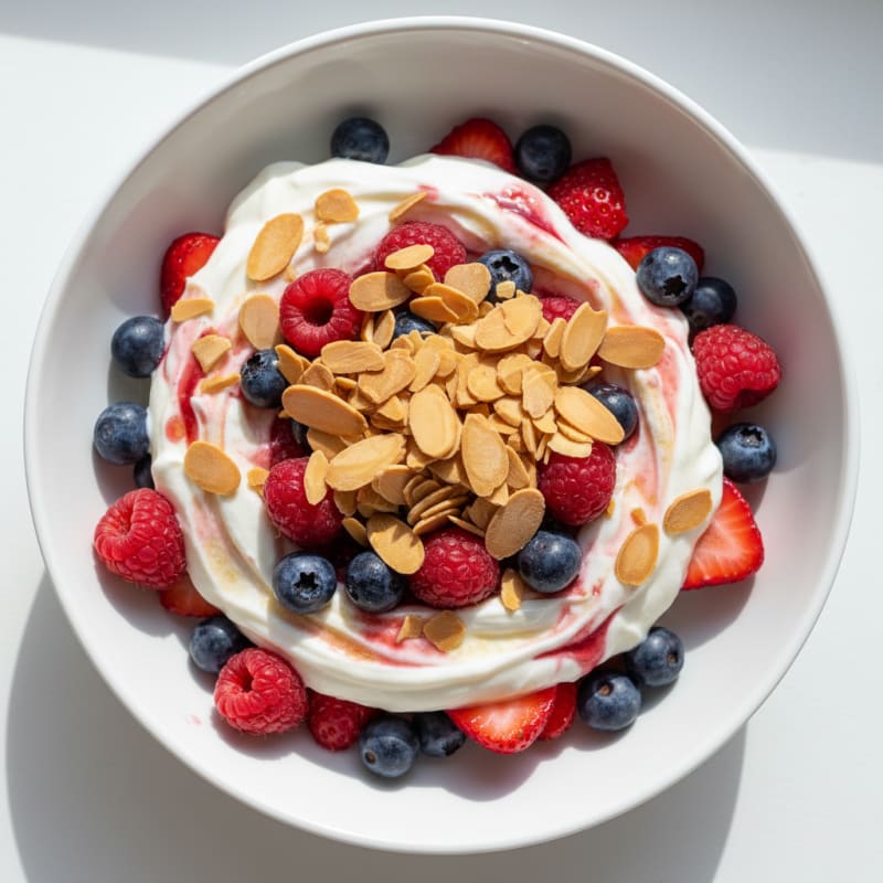 Greek Yogurt Protein Parfait with Mixed Berries and Almonds