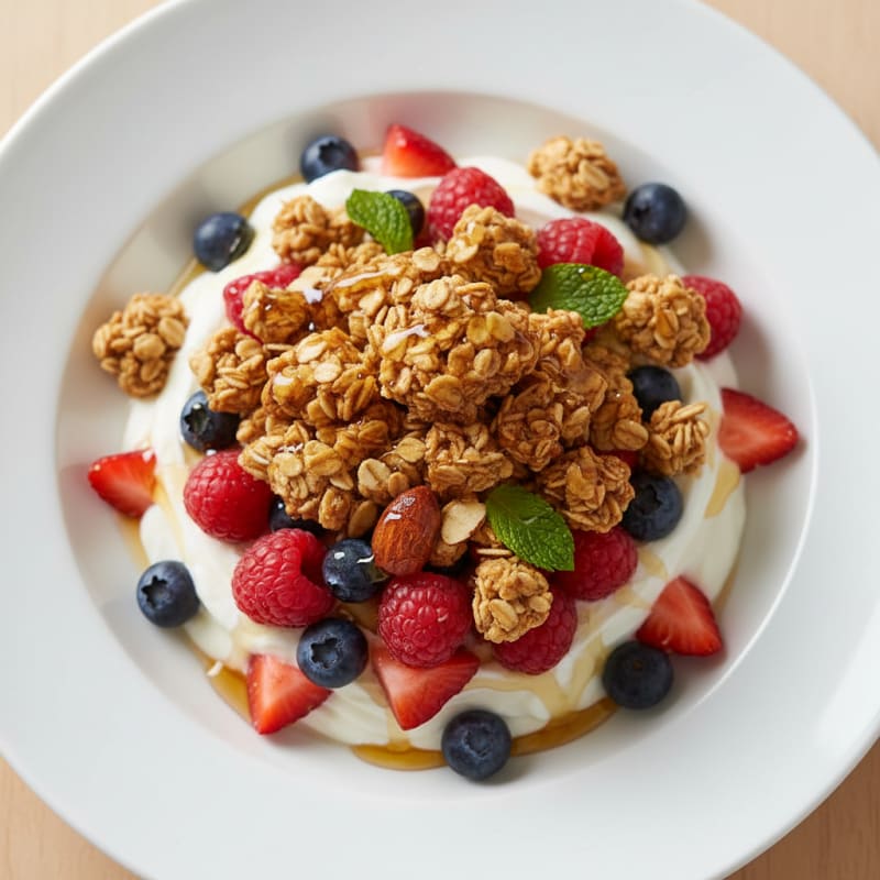 Creamy Greek Yogurt Parfait with Mixed Berries and Almond Granola