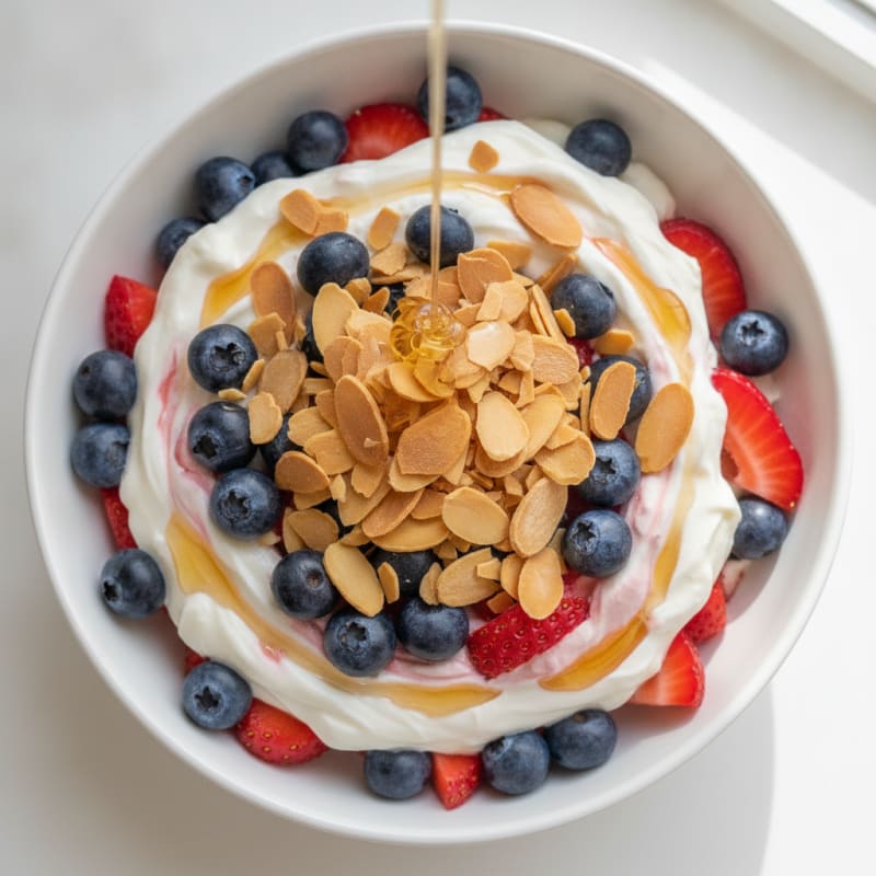 Greek Yogurt Protein Parfait with Mixed Berries and Almonds