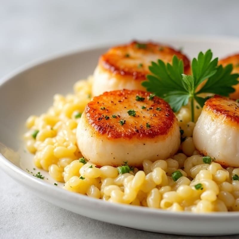 Creamy Lemon-Garlic Seared Scallop Risotto