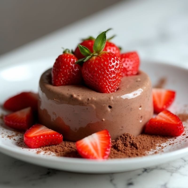 Silky Chocolate Protein Pudding with Sliced Strawberries