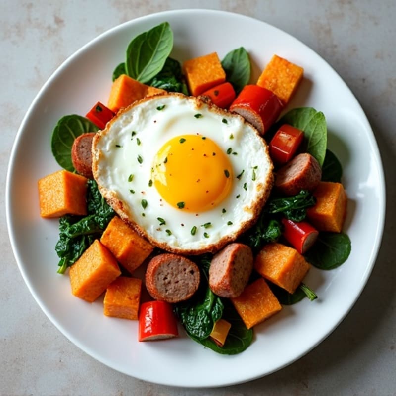 Savory Egg and Crispy Sweet Potato Skillet with Turkey Sausage
