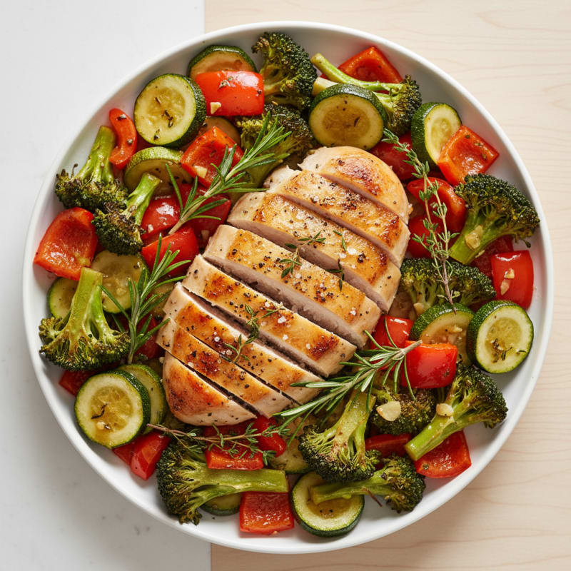Herb-Roasted Chicken with Rainbow Vegetables