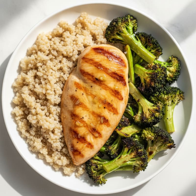 Grilled Lemon Garlic Chicken Breast with Quinoa and Roasted Broccoli