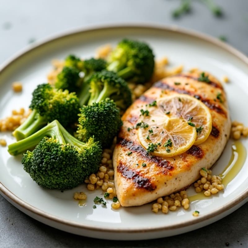 Grilled Chicken Breast with Quinoa and Roasted Broccoli