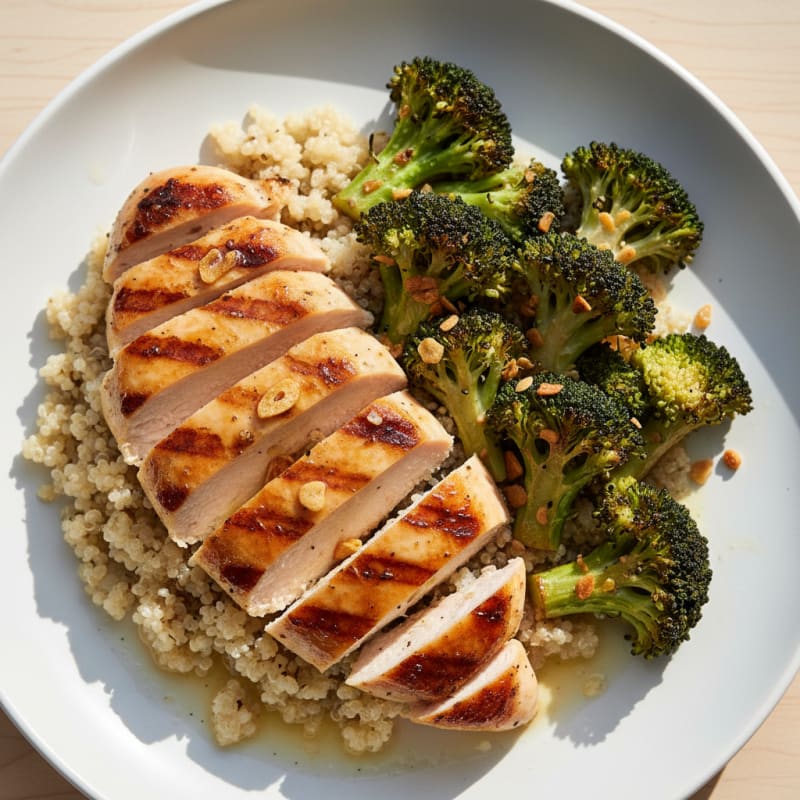 Grilled Chicken Breast with Quinoa and Roasted Broccoli