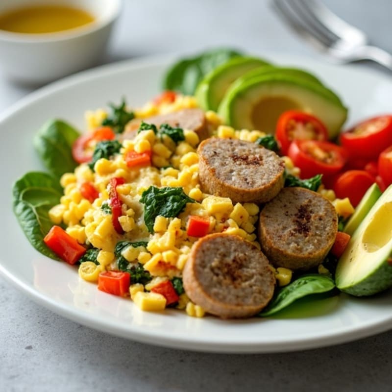 Egg White Spinach Scramble with Turkey Sausage