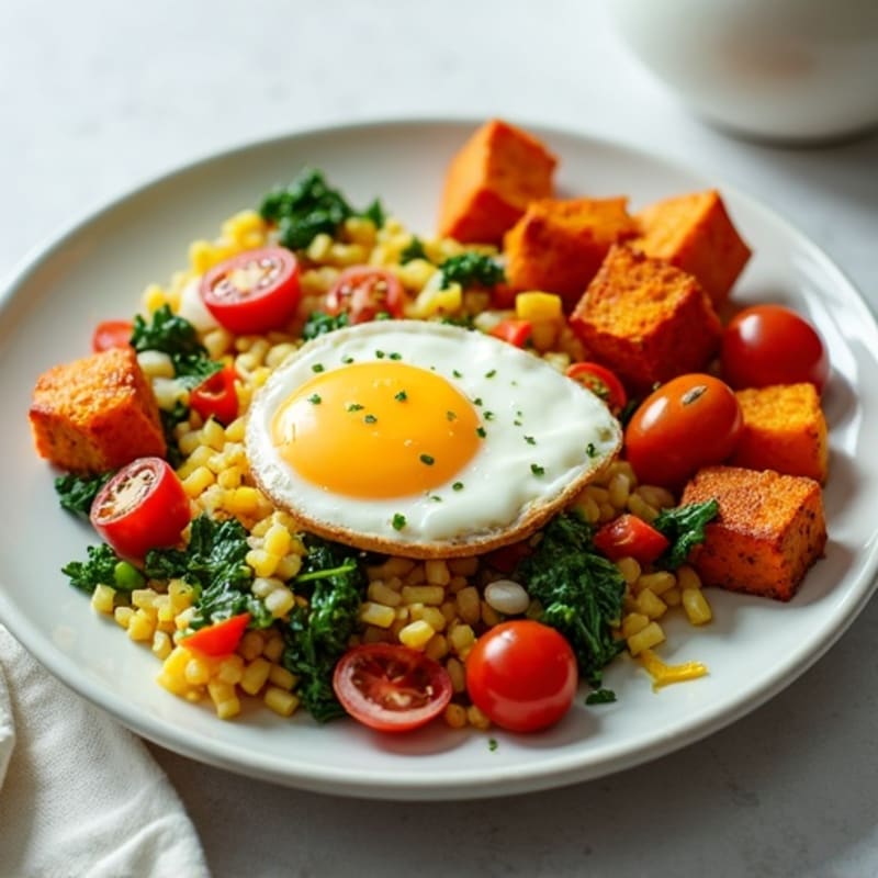 Savory Egg and Veggie Scramble with Crispy Sweet Potato
