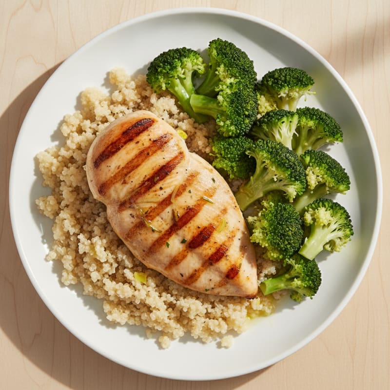 Grilled Chicken Breast with Quinoa and Steamed Broccoli