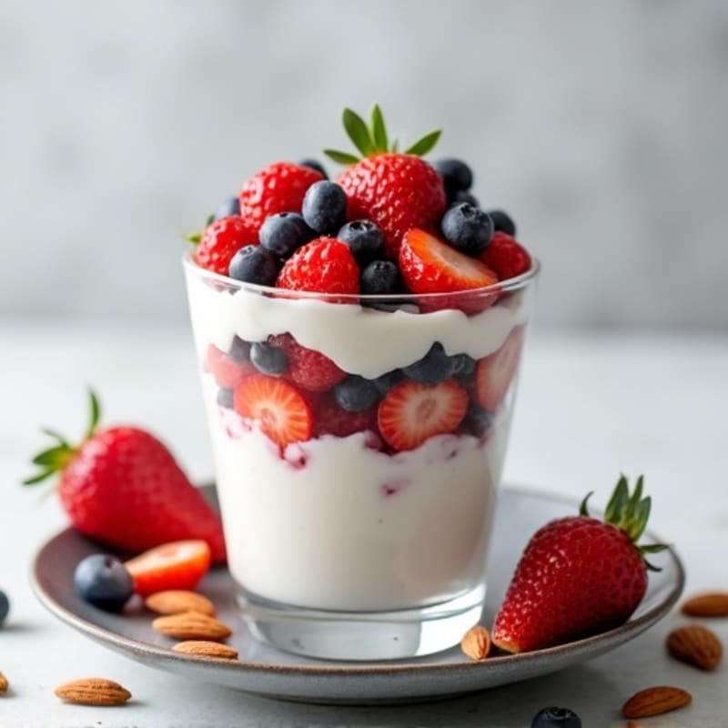 High-Protein Greek Yogurt Parfait with Mixed Berries and Toasted Almonds