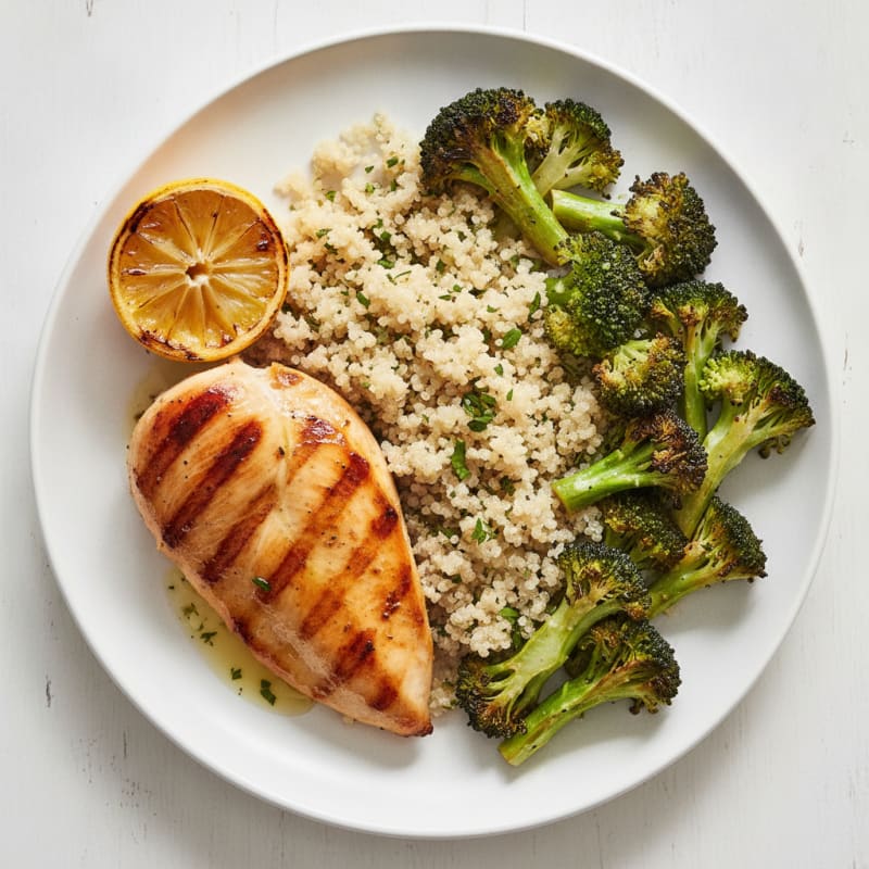 Grilled Chicken Breast with Quinoa and Roasted Broccoli