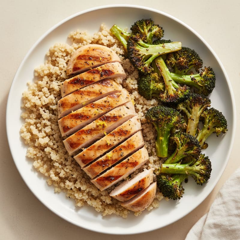 Grilled Chicken Breast with Roasted Broccoli and Quinoa