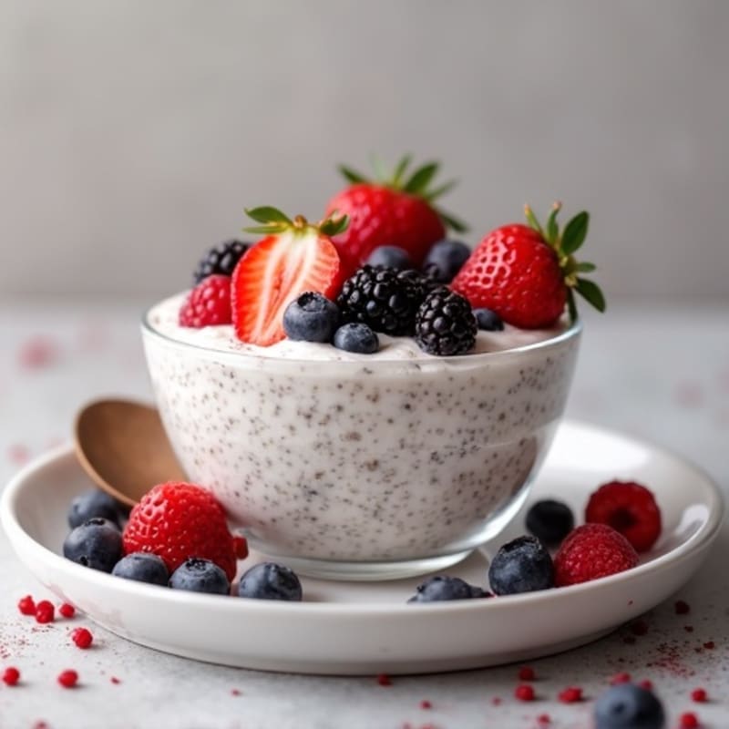 Creamy Macadamia Milk Chia Pudding with Fresh Berries