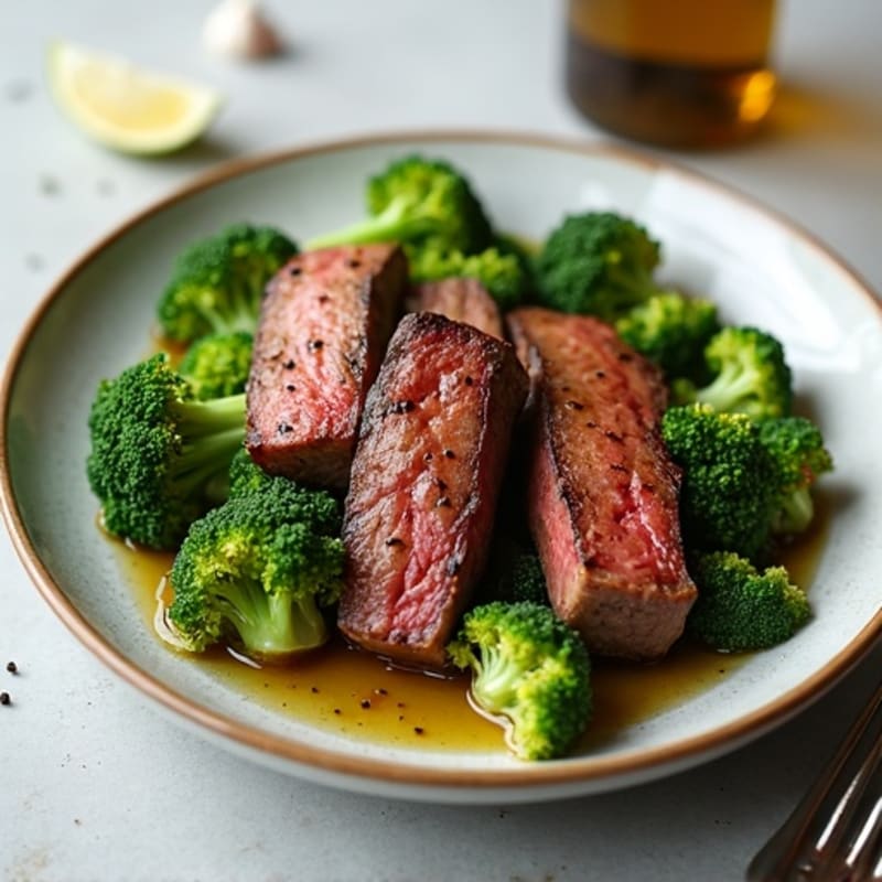 Seared Lean Beef Strips with Roasted Broccoli