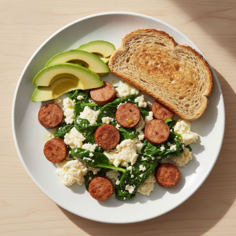 Egg White and Spinach Scramble with Turkey Sausage