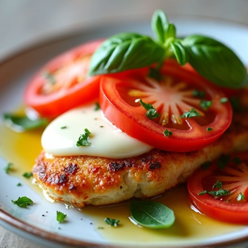 Pan-Seared Chicken with Fresh Tomato, Basil, and Melted Mozzarella