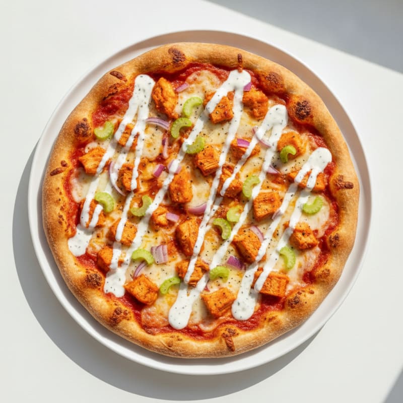 Buffalo Chicken Pizza with Ranch Drizzle