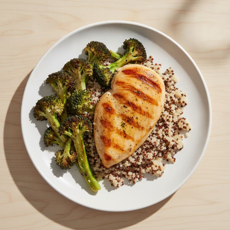 Grilled Chicken Breast with Quinoa and Roasted Broccoli
