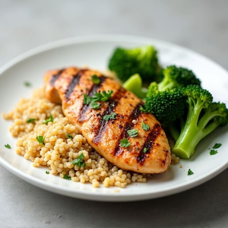 Grilled Chicken Breast with Steamed Broccoli and Quinoa