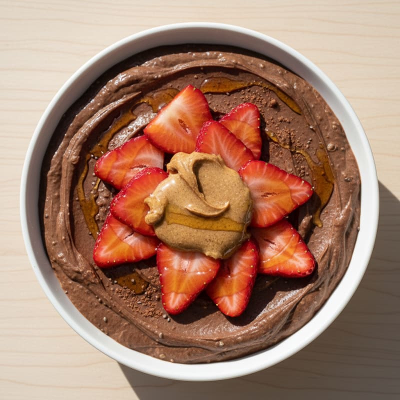 Silky Chocolate Protein Pudding with Sliced Strawberries