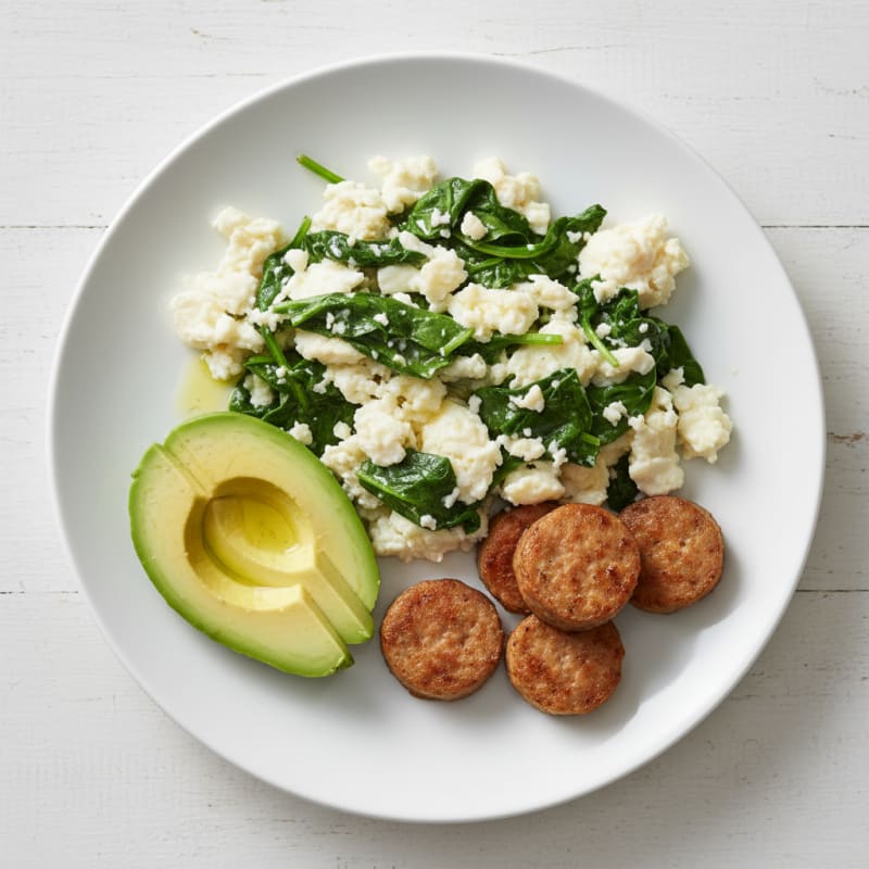Egg White Scramble with Turkey Sausage and Spinach