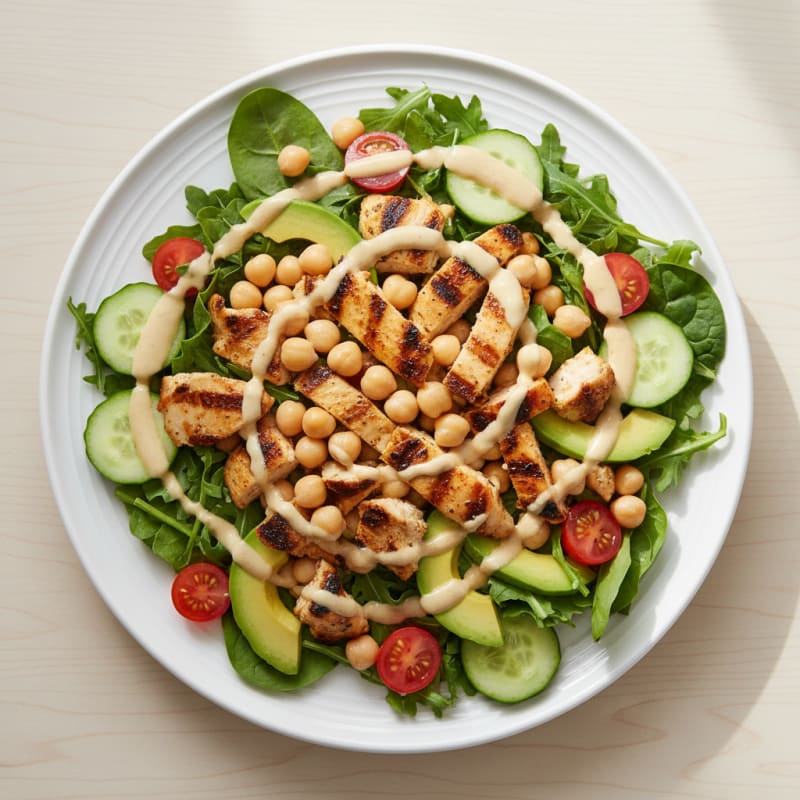 Grilled Chicken Salad with Chickpeas and Lemon-Tahini Dressing