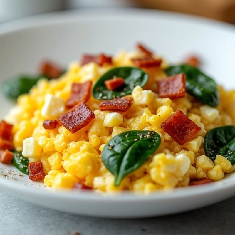 Cottage Cheese Egg Scramble with Spinach and Turkey Bacon