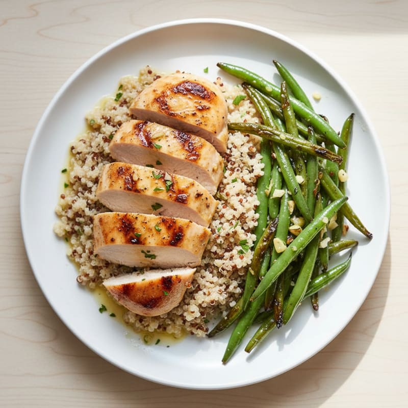 Grilled Chicken Breast with Quinoa and Blistered Green Beans