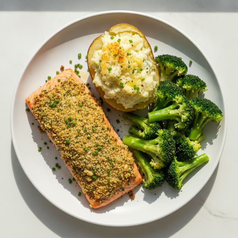 Herb-Crusted Salmon with Twice-Baked Potatoes