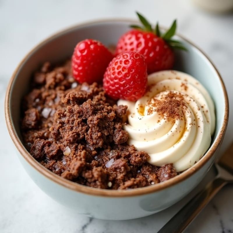 Fudgy Chocolate Protein Baked Oats with Creamy Vanilla Swirl