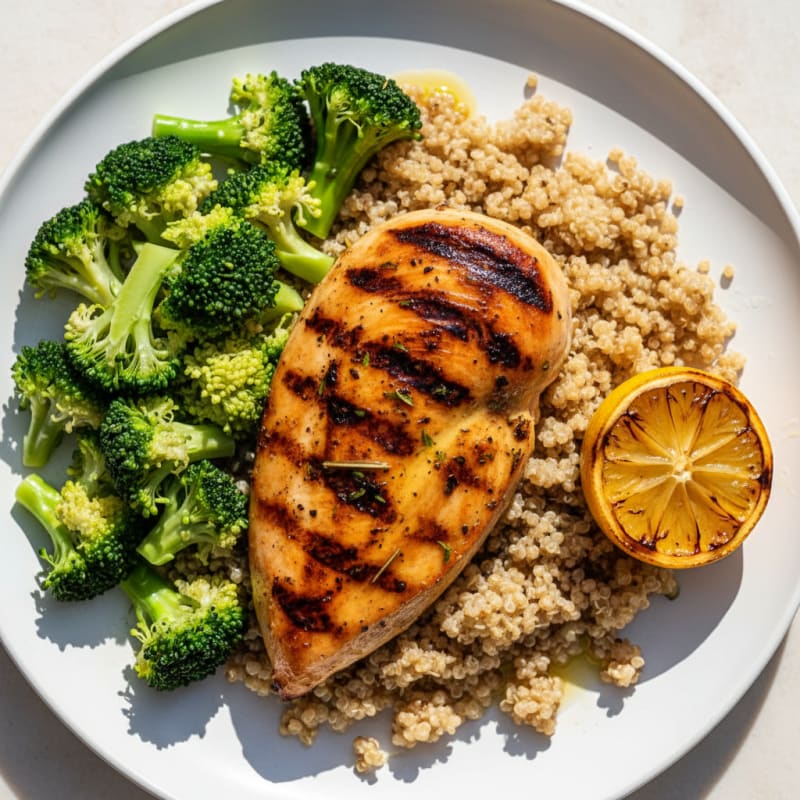 Grilled Chicken Breast with Quinoa and Steamed Broccoli