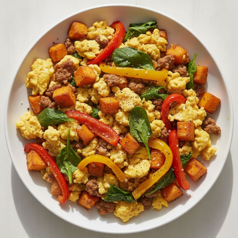 Hearty Scrambled Eggs with Roasted Vegetables