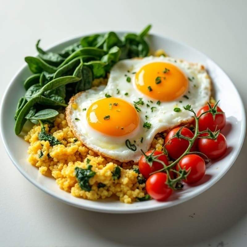 Cottage Cheese Scramble with Sautéed Spinach and Cherry Tomatoes