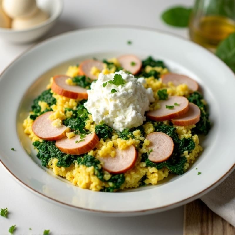 Egg White and Turkey Spinach Scramble with Cottage Cheese