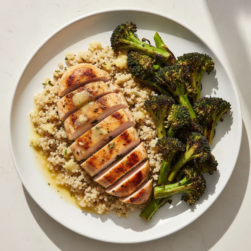 Grilled Chicken Breast with Quinoa and Roasted Broccoli