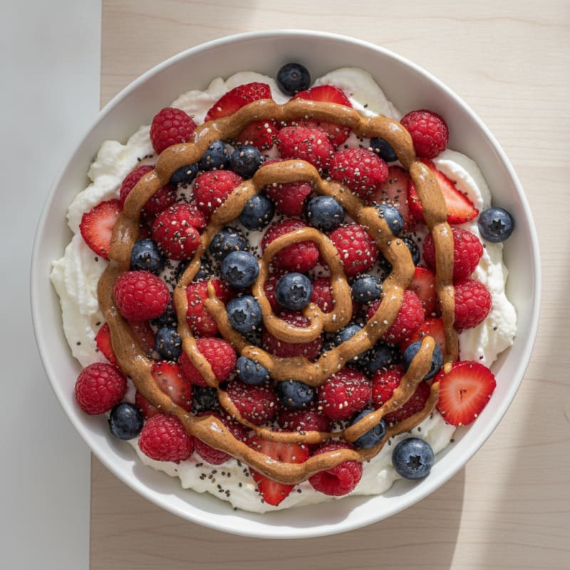 Greek Yogurt Protein Bowl with Mixed Berries and Almond Butter
