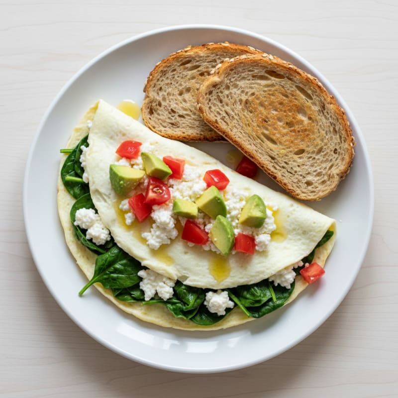 Egg White Spinach Omelette with Cottage Cheese and Fresh Tomatoes