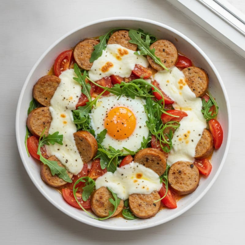 Chicken Sausage and Arugula Mozzarella Skillet