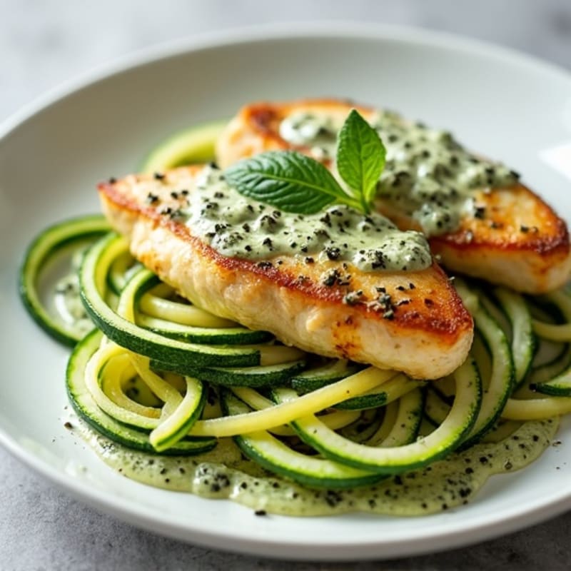 Creamy Pesto Chicken with Zucchini Noodles
