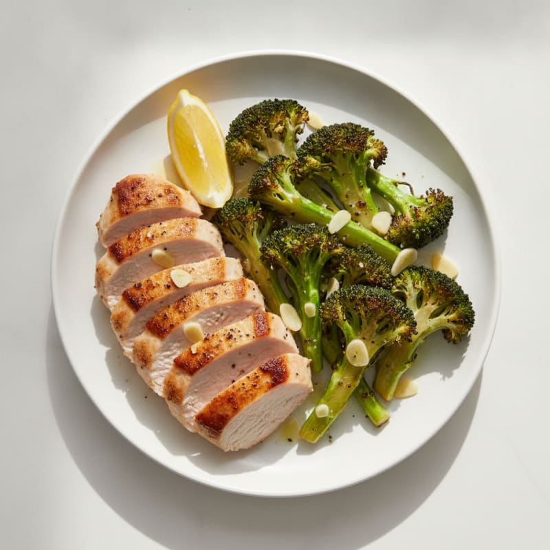 Seared Turkey Breast with Roasted Broccoli and Garlic