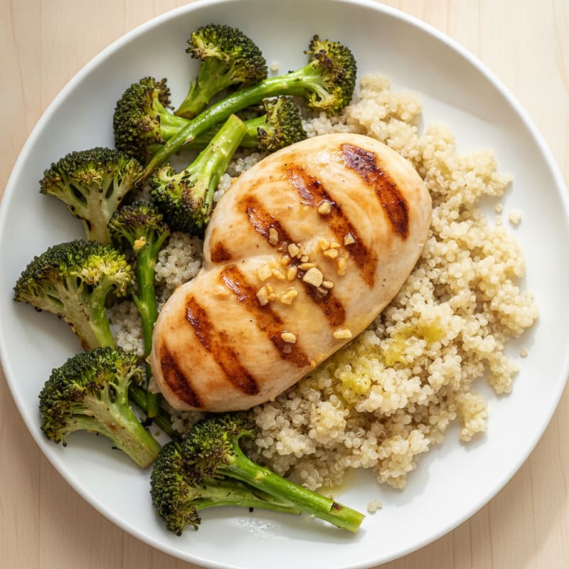 Grilled Chicken Breast with Quinoa and Roasted Broccoli